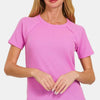Zenana Round Neck Short Sleeve Waffle T-Shirt - BRIGHT MAUVE