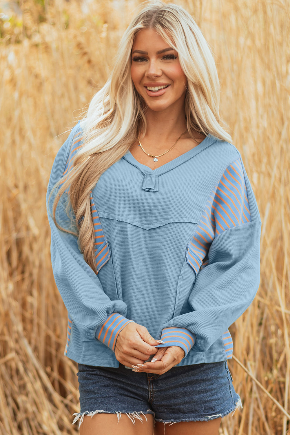 Madison Exposed Seam Waffle Baggy Pullover - Farnelli