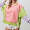 BiBi Washed Color Block Sweatshirt - Pink/Lime/Lavender