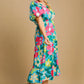 Umgee Full Size Tiered Floral Print Notched Puff Sleeve Midi Dress Plus Size - Farnelli
