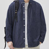 Men's Plus Size Striped Button Up Long Sleeve Shirt - Navy Blue