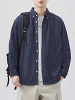 Men's Plus Size Striped Button Up Long Sleeve Shirt - Farnelli
