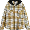 Men's Plaid Button Up Hooded Shirt - Yellow