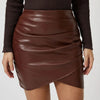 Ruched Asymmetrical Hem Skirt - Brown