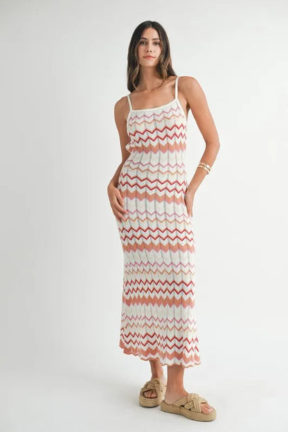 MABLE Lightweight Pointelle Chevron Knit Maxi Dress - Farnelli
