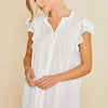 Annie Wear Ruffle Sleeve Shirred Flowy Woven Tunic Shirts - WHITE