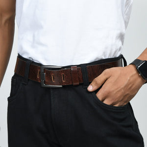 Dark brown leather belt from Classy Leather Bags with a classic design and polished finish, suitable for formal or casual wear.