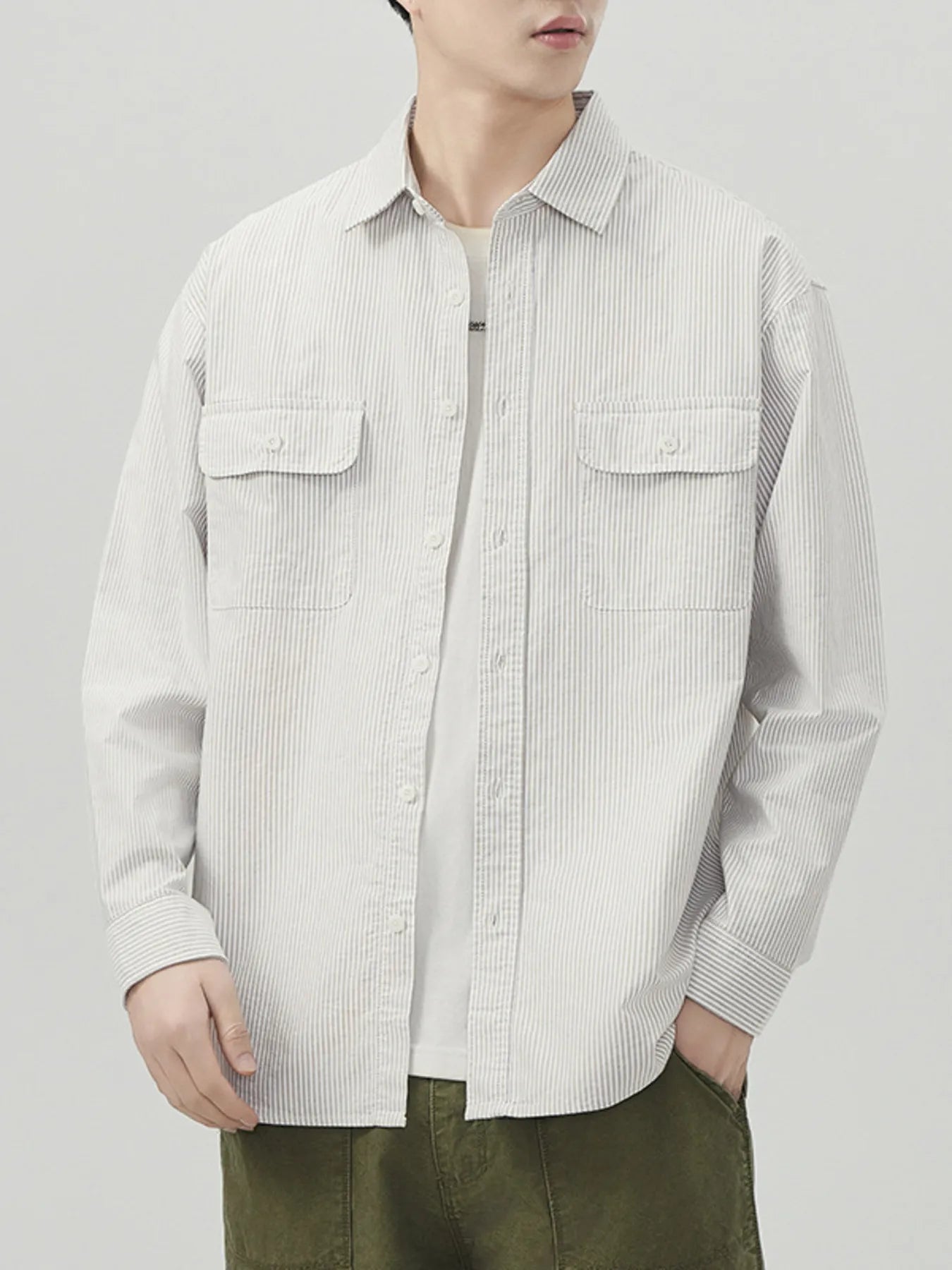 Men's Plus Size Striped Button Up Long Sleeve Shirt - Farnelli