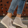 Lace Up Wedge Ankle Boots - Creamy-white