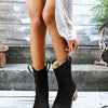 Point Toe Block Heels Boots - Black