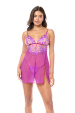 Mapale Twilight Orchid Sheer Babydoll & String Panty Set-0