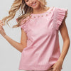 BiBi Leather Smocked Ruffled Top - PINK