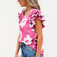 Mazie Floral Ruffled Short Sleeve Blouse - Farnelli