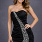 CLEARANCE - Sexy Satin Strapless Short Mini Black Dress Club Jeweled Form Fit