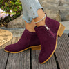 Point Toe Block Heels Boots - Burgundy