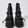 Chunky Platform Boots with Buckle Straps and Front Zip - Black