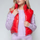 Snobbish Zip Up Turtleneck Shiny Quilted Vest - Farnelli