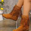 Fringe Boots with Studded Details - Brown