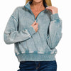 Zenana Acid Wash Fleece Half Zip Sweatshirt - BLUE GREY