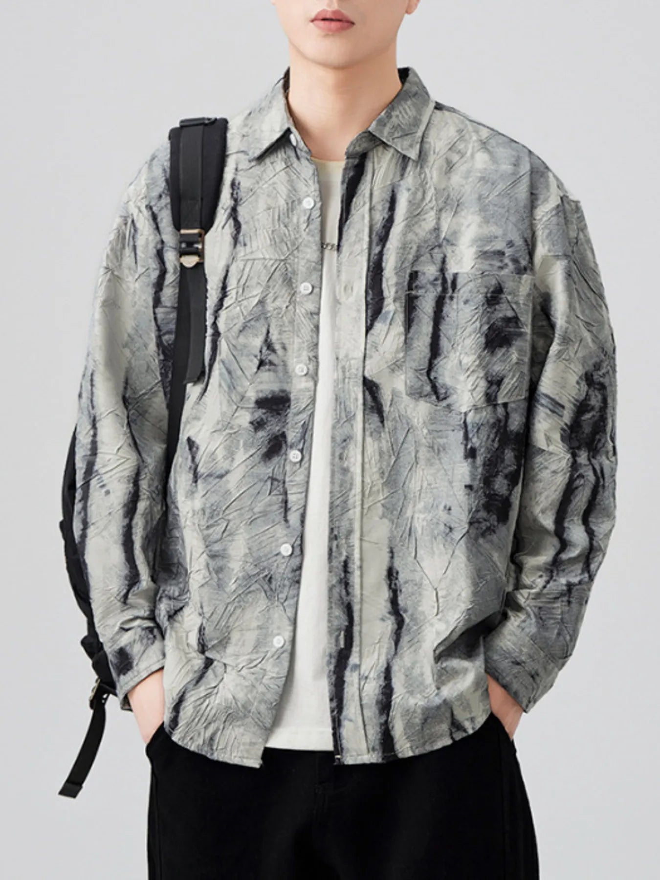 Men's Plus Size Tie-Dye Button Up Long Sleeve Shirt - Farnelli