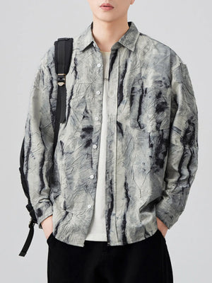 Men's Plus Size Tie-Dye Button Up Long Sleeve Shirt - Farnelli