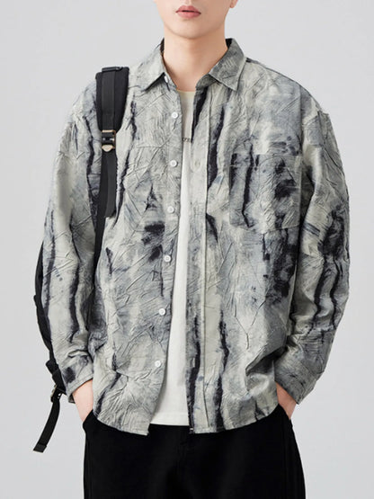 Men's Plus Size Tie-Dye Button Up Long Sleeve Shirt - Farnelli
