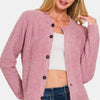 Zenana Button Down Long Sleeve Sweater Cardigan - Lt Rose