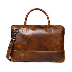 Brown Modernist Leather Laptop Bag from Classy Leather Bags, stylish briefcase with sleek design and sturdy handle.