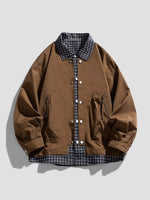 Men's Plus Size Plaid Trim Snap Down Casual Jacket - Farnelli