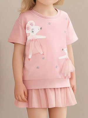 Children's Round Neck Short Sleeve Sweatshirt Dress - Farnelli