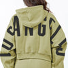 American Bazi Letter Graphic Long Sleeve Drawstring Cropped Hoodie - Yellow-Green