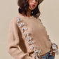 SO ME Checkered Plaid Tape Lace Up Ribbed Sweater - Farnelli