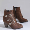 Point Toe Block Heels Boots - Brown