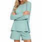 Zenana Soft Melange Long Sleeve Tee and Shorts Set - Farnelli