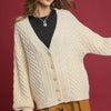 Umgee Cable Knit Pearl Button Cardigan - CREAM