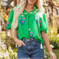 Ayah Floral Tie Split Neck Short Sleeve Blouse - Farnelli