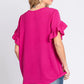 GeeGee V-Neck Ruffle Trim Short Sleeve Blouse - Farnelli