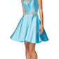 Juliet 770 High Beaded Neckline Sleeveless Short A-Line Satin Dress