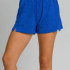 Umgee Floral Elastic Waist Jacquard Shorts with Pockets - Royal Blue