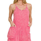 Zenana Acid Crinkle Washed Spaghetti Strap Romper - Farnelli