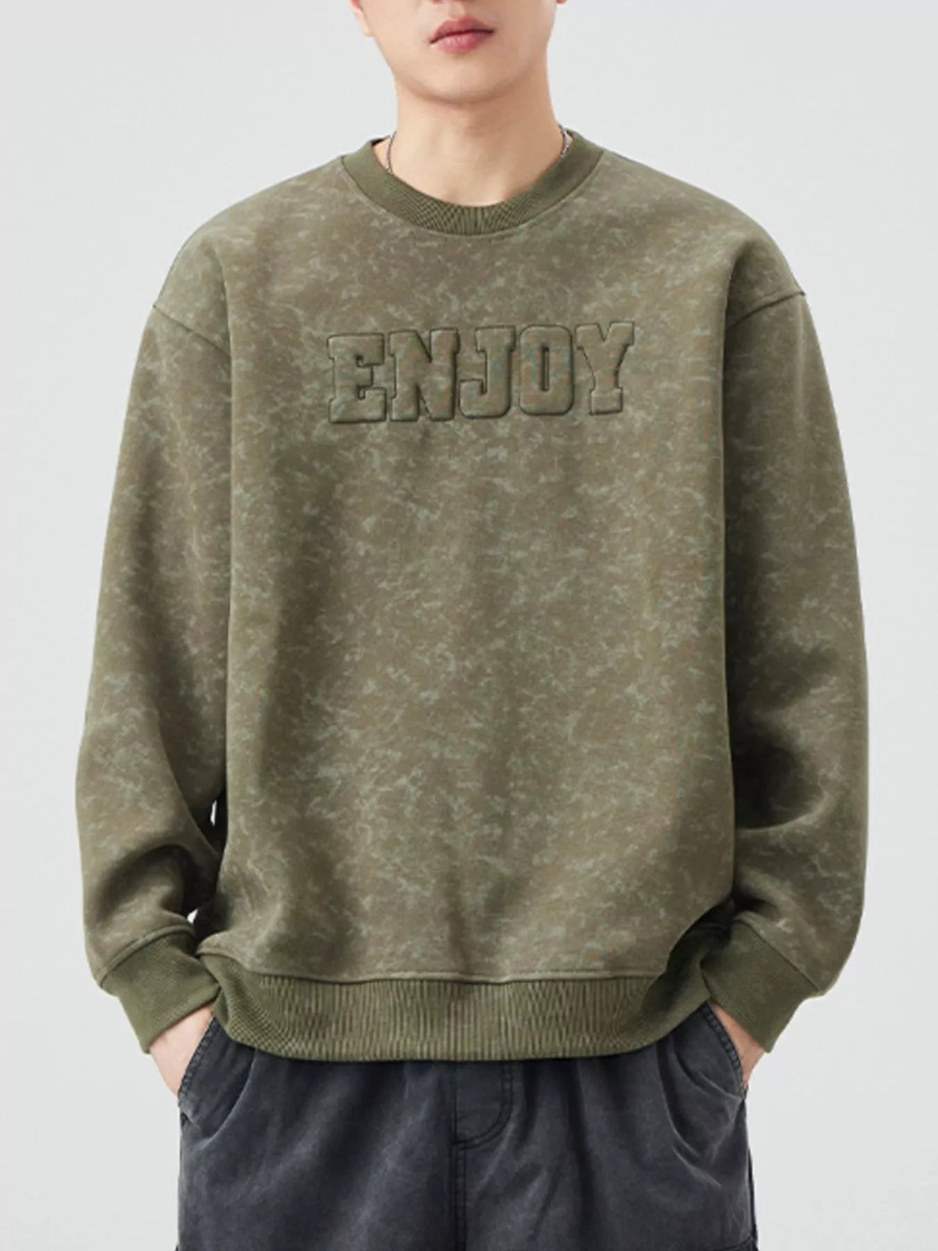 Men's Plus Size Enjoy Round Neck Long Sleeve Sweatshirt - Farnelli