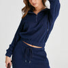 Drawstring Half Zip Hoodie and Joggers Active Set - Navy