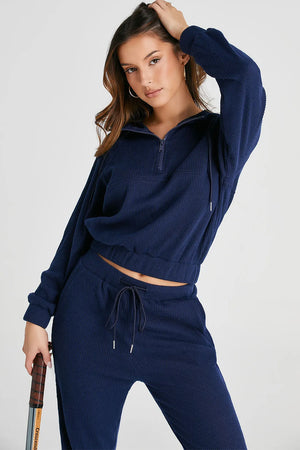 Drawstring Half Zip Hoodie and Joggers Active Set - Farnelli