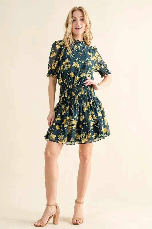 And The Why Floral Print Smocked Waist Mini Dress - Farnelli