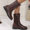 Round Toe Side Zip Boots - Brown
