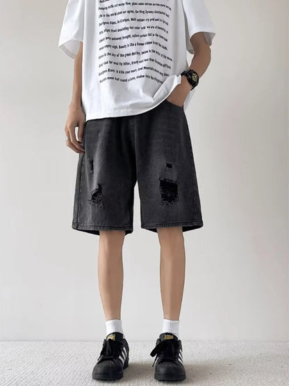 Men's Full Size Casual Loose Fit Ripped Denim Shorts Plus Size - Farnelli