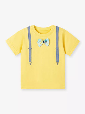 Children's Bow Embroidered Round Neck T-Shirt - Farnelli
