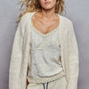 POL Open Front Knit Cardigan with Front Pocket - POWDER CREAM