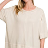 Zenana Ribbed Boat Neck 3/4 Sleeve Top - SAND BEIGE