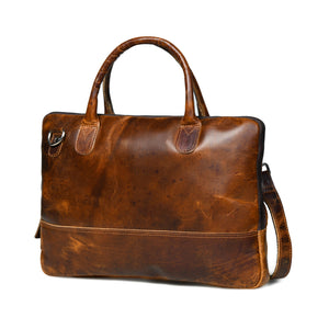 Brown Modernist Leather Laptop Bag by Classy Leather Bags, stylish briefcase with sleek design and sturdy handle.